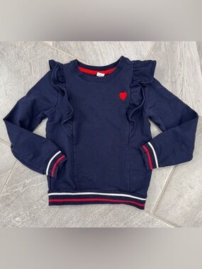 Janie and Jack Navy Sweatshirt with Red Heart, ruffles and Stripe Trim Sz 6 kids